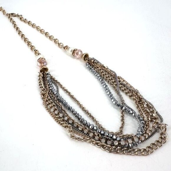 Chico’s layered multi-strand rhinestone & opalescent two tone necklace statement - Picture 9 of 10